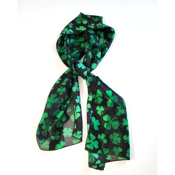 Shamrock Sheer green and black rectangular scarf St. Patrick's 1170 - Picture 2 of 4